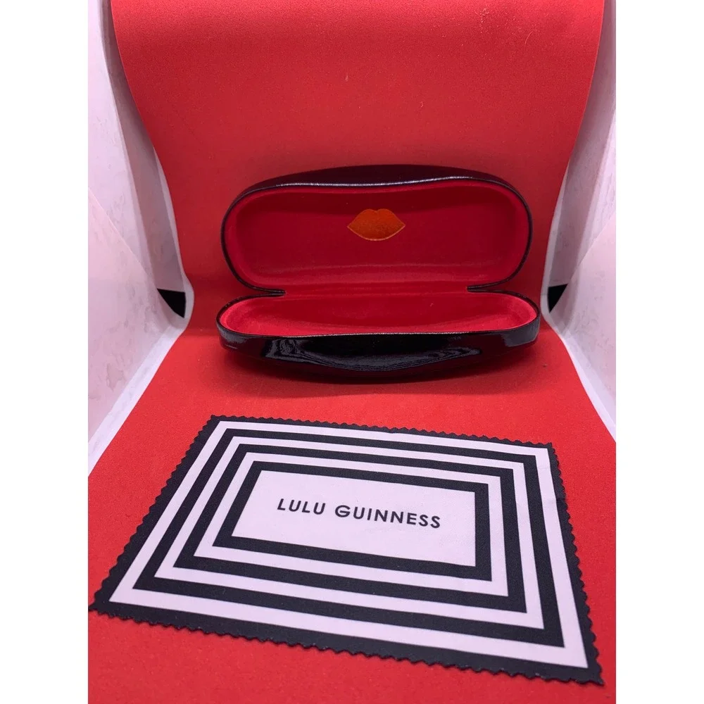 Lulu Guinness Black Patent Eyeglass Case Red Velvet Interior with Cleaning Cloth